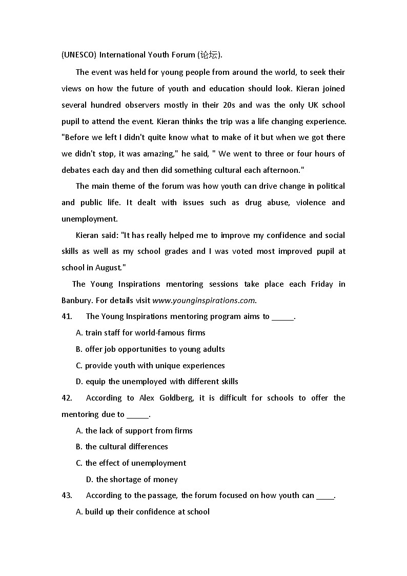 高考英语二轮专题复习提升精选：阅读理解41第3页