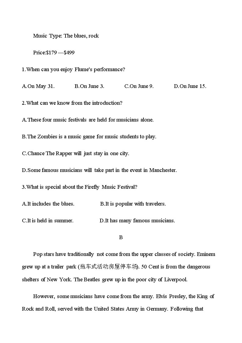 高中英语人教版（2019）  必修第二册  Unit 5 Music单元检测卷（含答案）03