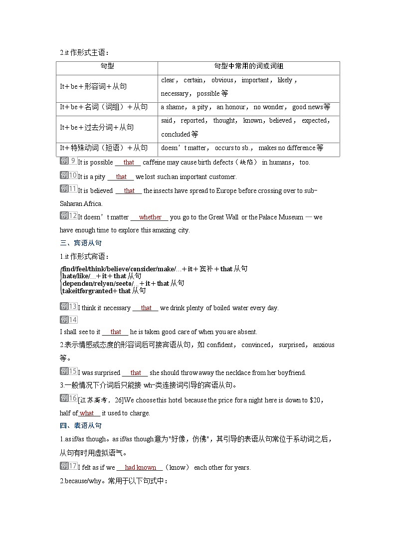 备考2024届高考英语一轮复习考点通关第二部分学透语法突破句法篇专题五三大从句考点二名词性从句第2页