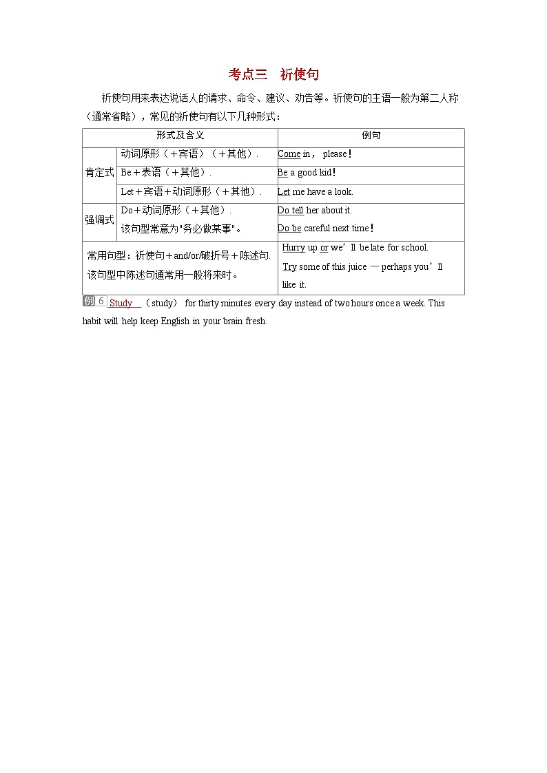 备考2024届高考英语一轮复习考点通关第二部分学透语法突破句法篇专题六特殊句式考点三祈使句第1页