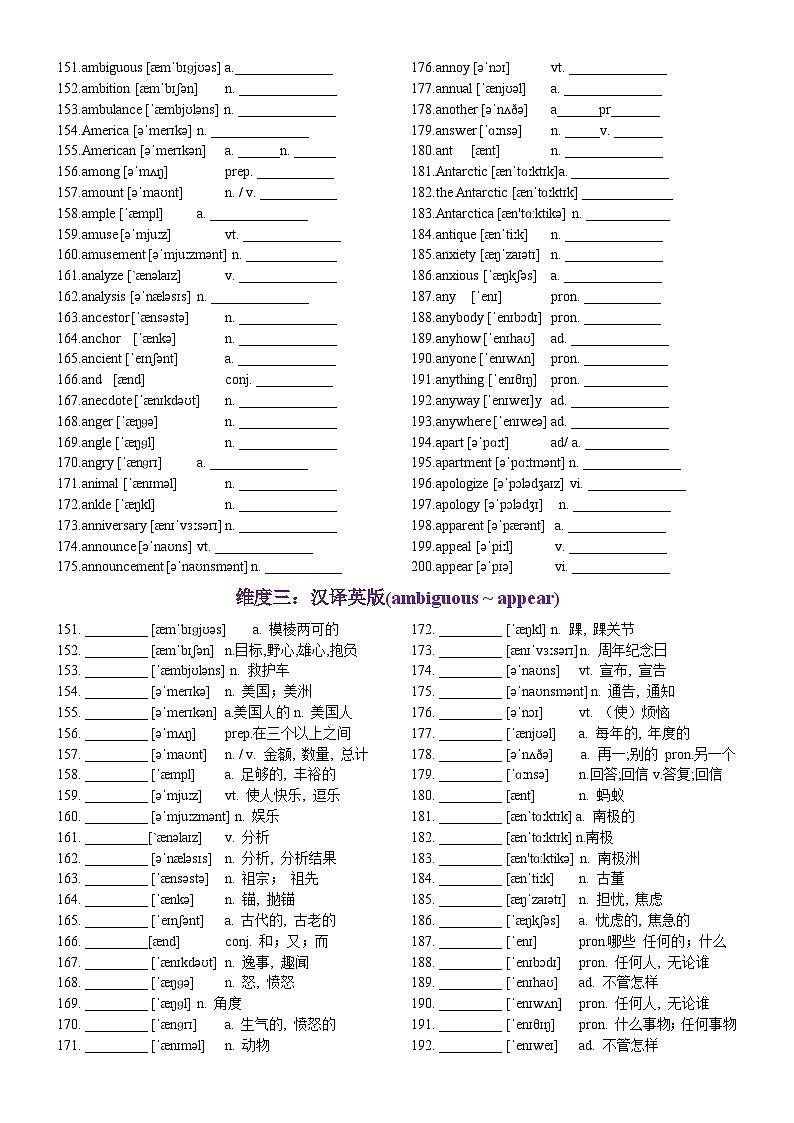 第04天 ambiguous~appear-2024年高考英语3500词汇一遍过（英汉互译+词形转换+短语提炼+单句填空+熟词新意）原卷版第2页