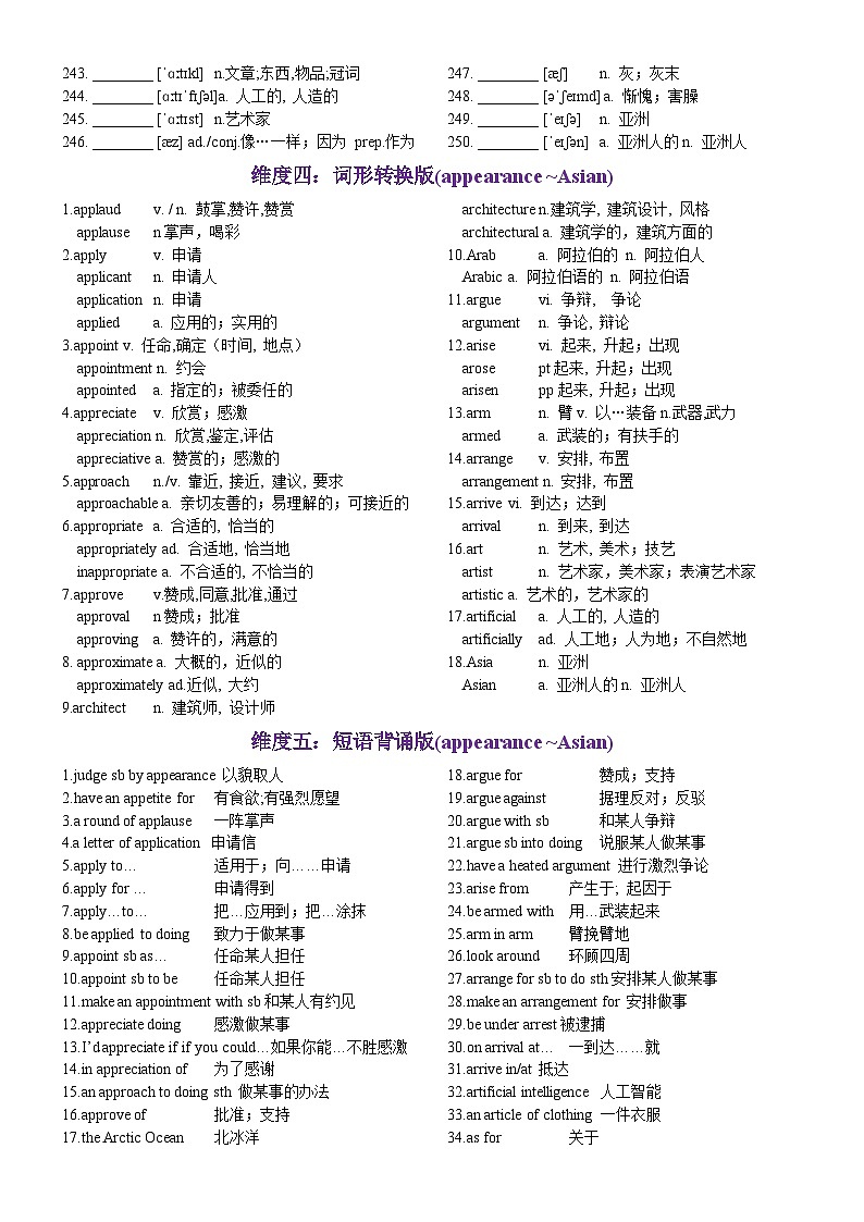 第05天 appearance~Asian-2024年高考英语3500词汇一遍过（英汉互译+词形转换+短语提炼+单句填空+熟词新意）教师版第3页