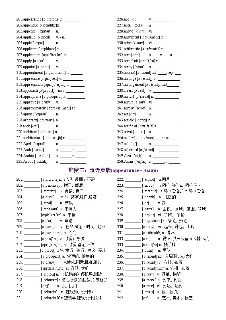 第05天 appearance~Asian-2024年高考英语3500词汇一遍过（英汉互译+词形转换+短语提炼+单句填空+熟词新意）原卷版第2页