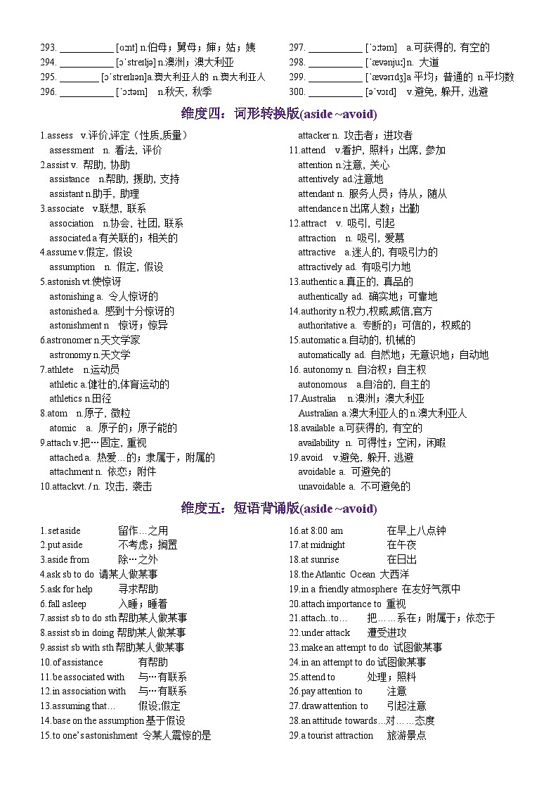 第06天 aside~avoid-2024年高考英语3500词汇一遍过（英汉互译+词形转换+短语提炼+单句填空+熟词新意）教师版(1)第3页
