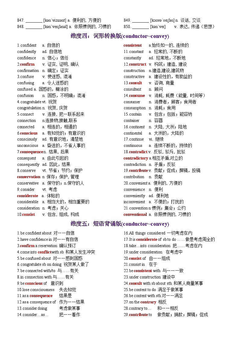 第17天 conductor~convey（英汉互译+词形转换+短语提炼+单句填空+语篇填空）-2024年高考英语3500词汇一遍过（原卷版）第3页