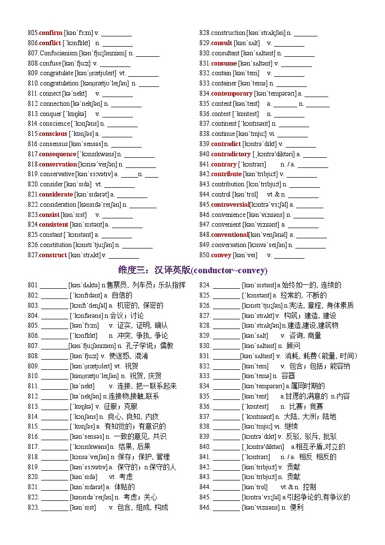 第17天 conductor~convey（英汉互译+词形转换+短语提炼+单句填空+语篇填空）-2024年高考英语3500词汇一遍过（教师版）第2页