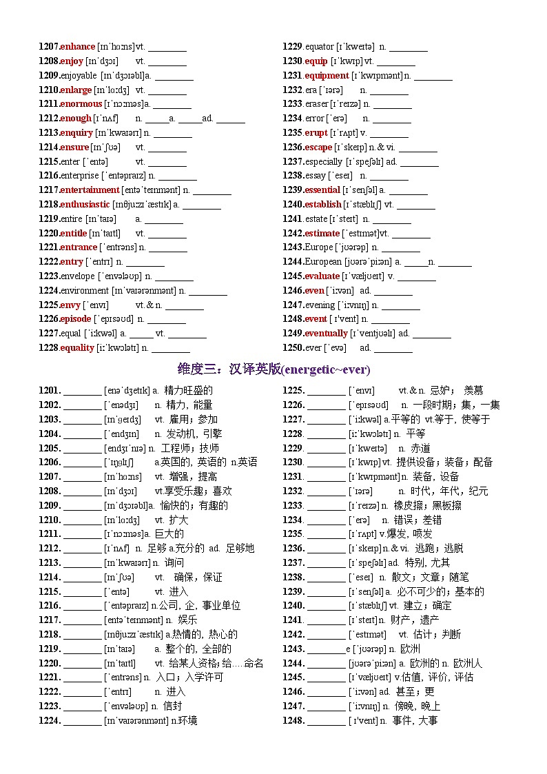 第25天 energetic~ever（词形转换+单句填空+熟词新意+写作应用+原创语填）-2024年高考英语3500词汇一遍过（教师版）第2页