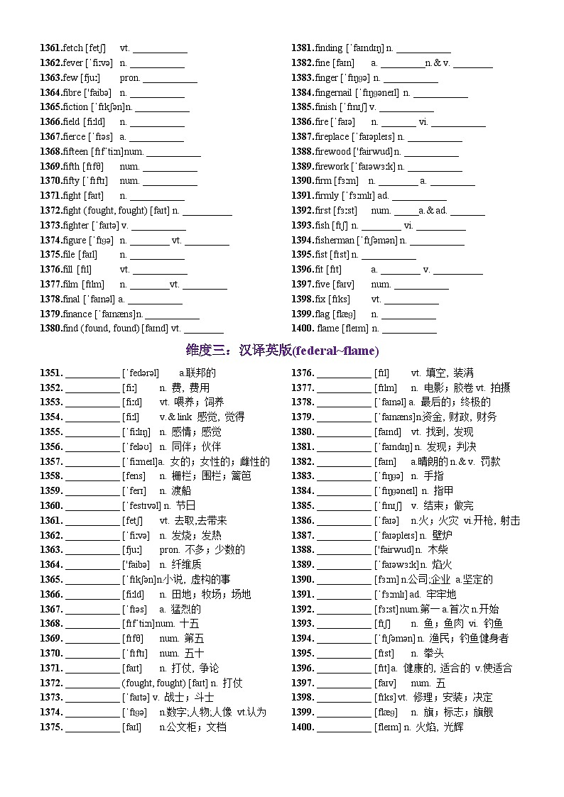 第28天 federal~flame（词形转换+单句填空+熟词新意+写作应用+同步语篇）-2024年高考英语3500词汇一遍过（教师版）(1)第2页