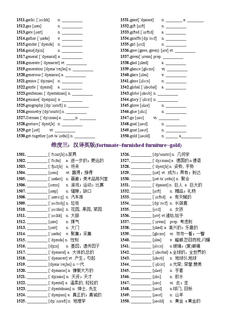 高考英语2024年3500词汇一遍过（原卷版+解析版） 第31天  furniture~gold（词形转换+单句填空+熟词新意+写作应用+同步语篇）02