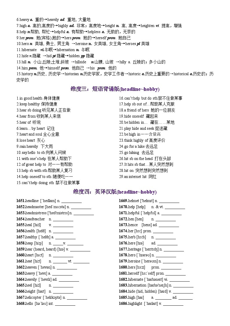 高考英语2024年3500词汇一遍过（原卷版+解析版） 第34天 headline-hobby（词形转换+单句填空+熟词新意+写作应用+同步语篇）02