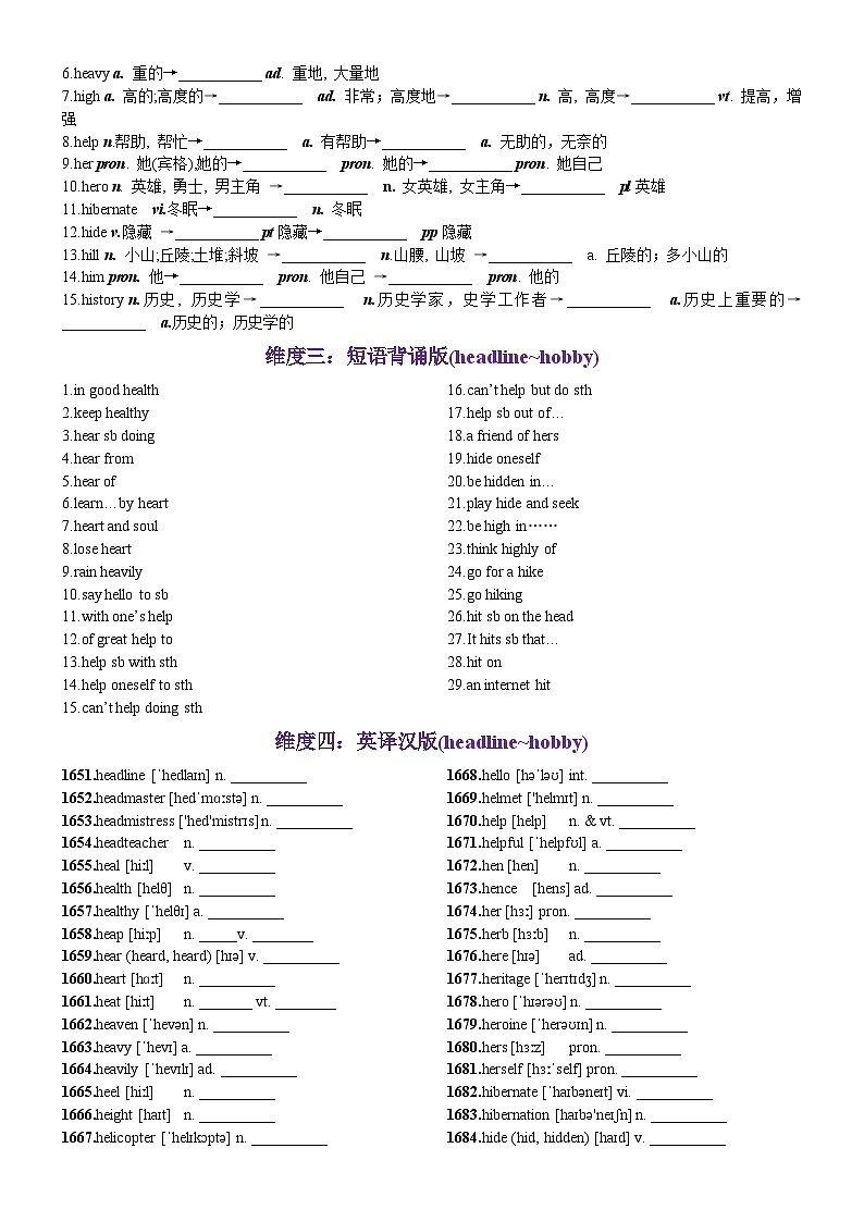 高考英语2024年3500词汇一遍过（原卷版+解析版） 第34天 headline-hobby（词形转换+单句填空+熟词新意+写作应用+同步语篇）02