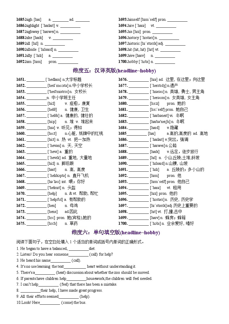 高考英语2024年3500词汇一遍过（原卷版+解析版） 第34天 headline-hobby（词形转换+单句填空+熟词新意+写作应用+同步语篇）03
