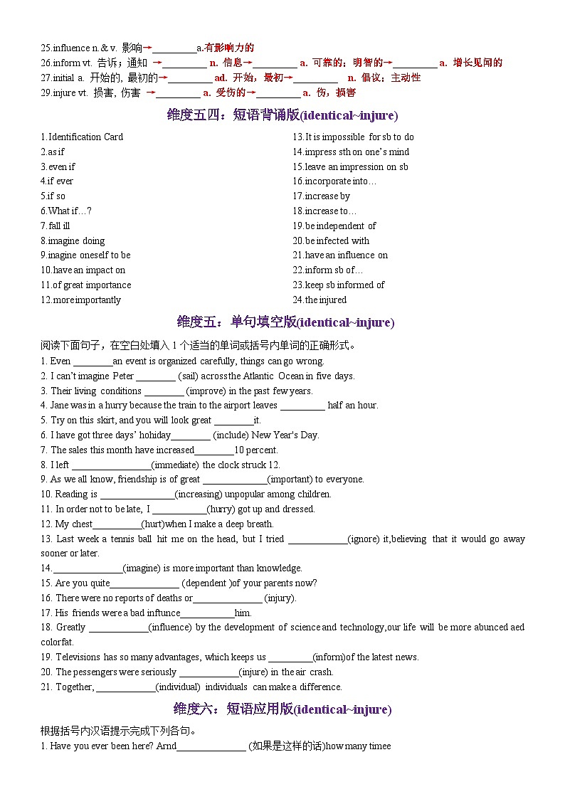 第36天  identical~injure（词形转换+单句填空+熟词新意+写作应用+同步语篇）-2024年高考英语3500词汇一遍过（原卷版）(1)第3页