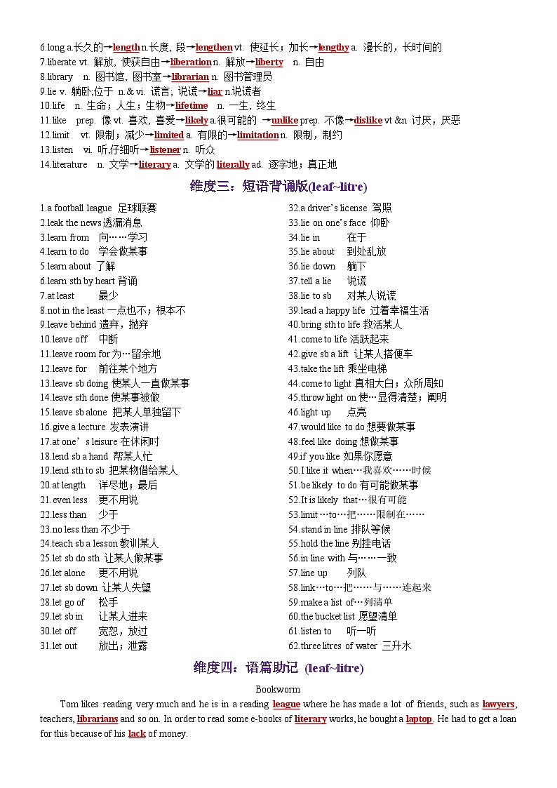 高考英语2024年3500词汇一遍过（原卷版+解析版） 第40天 leaf~litre（词形转换+单句填空+熟词新意+写作应用+同步语篇）02
