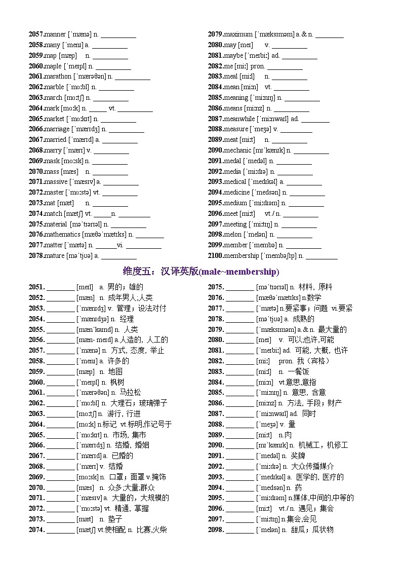 第42天 male~membership（词形转换+单句填空+熟词新意+神舟16号乘组太空授课）-2024年高考英语3500词汇一遍过（教师版）第3页
