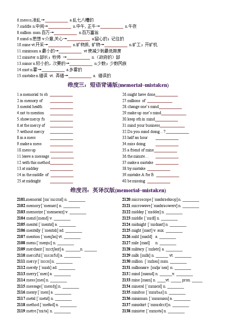 第43天 memorial~mistaken（词形转换+单句填空+熟词新意+勿忘9▪18撞钟鸣警仪式）-2024年高考英语3500词汇一遍过（原卷版）第2页