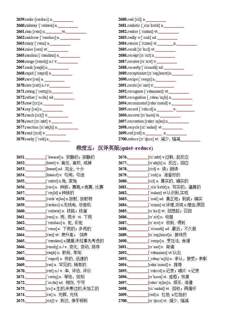 第54天 quiet~reduce（词形转换+单句填空+熟词新意+China Daily原创语填）-2024年高考英语3500词汇一遍过（原卷版）第3页