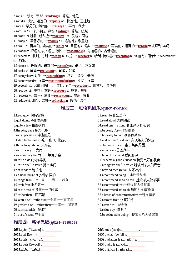 第54天 quiet~reduce（词形转换+单句填空+熟词新意+China Daily原创语填）-2024年高考英语3500词汇一遍过（教师版）(1)第2页