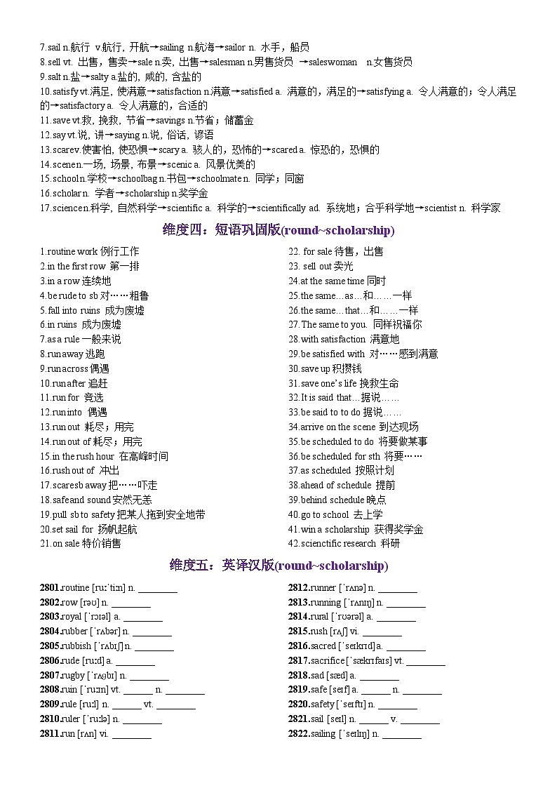 第57天 round~scholarship（词形转换+单句填空+熟词新意+China Daily原创语填）-2024年高考英语3500词汇一遍过（教师版）(1)第3页