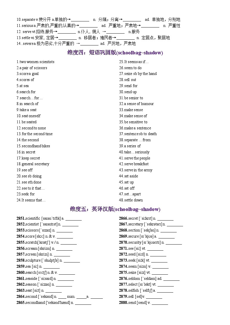 第58天 schoolbag~shadow（词形转换+单句填空+熟词新意+China Daily原创语填）-2024年高考英语3500词汇一遍过（原卷版）第3页