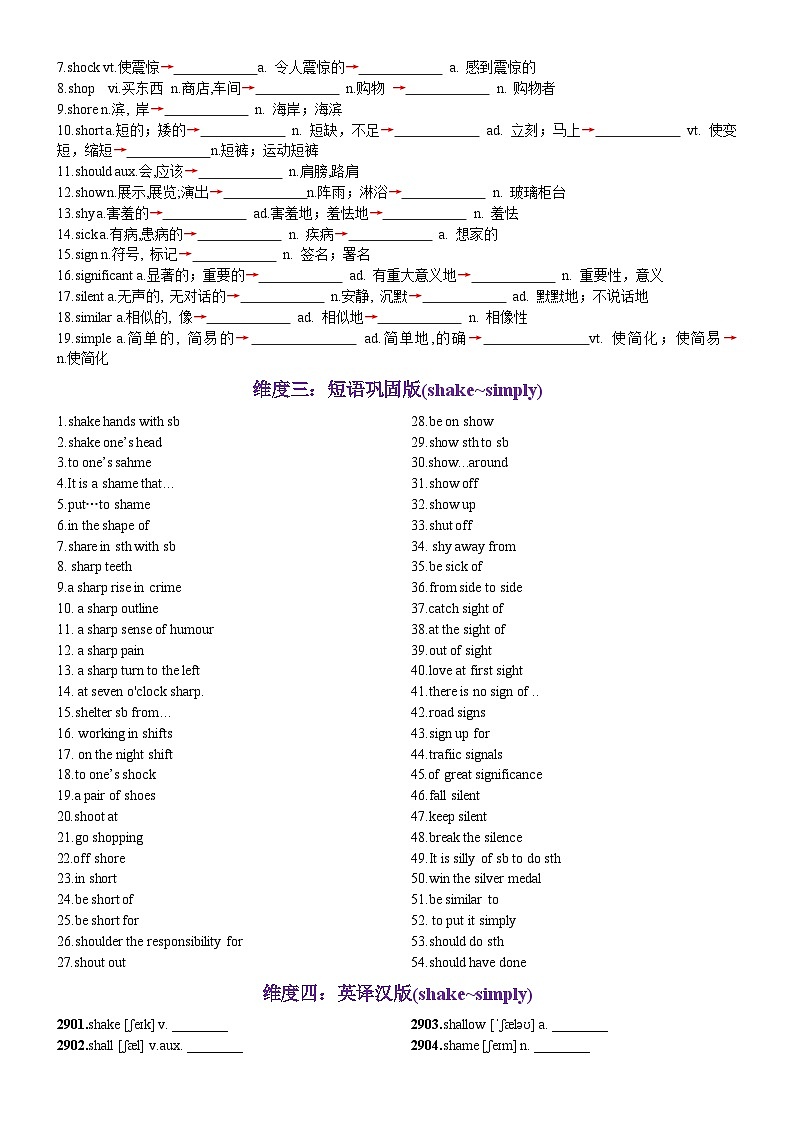 第59天 shake~simply（词形转换+单句填空+熟词新意+China Daily原创语填）-2024年高考英语3500词汇一遍过（原卷版）第2页
