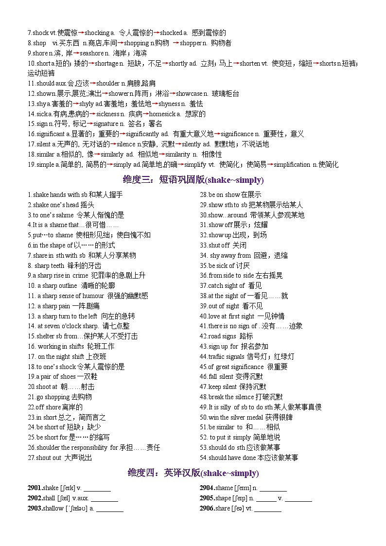 第59天 shake~simply（词形转换+单句填空+熟词新意+China Daily原创语填）-2024年高考英语3500词汇一遍过（教师版）第2页