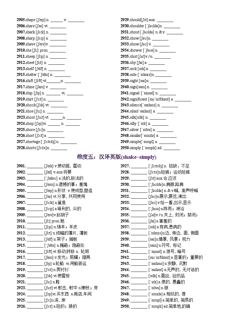 第59天 shake~simply（词形转换+单句填空+熟词新意+China Daily原创语填）-2024年高考英语3500词汇一遍过（原卷版）(1)第3页