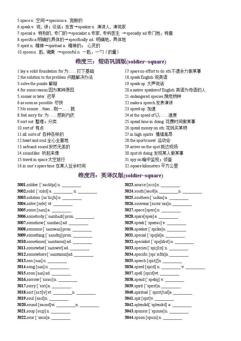 第61天 soldier~square（词形转换+单句填空+熟词新意+China Daily原创语填）-2024年高考英语3500词汇一遍过（教师版）第2页