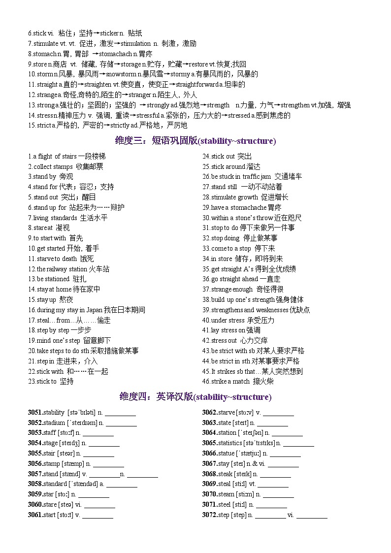第62天 stability~structure（词形转换+单句填空+熟词新意+China Daily原创语填）-2024年高考英语3500词汇一遍过（教师版）第2页