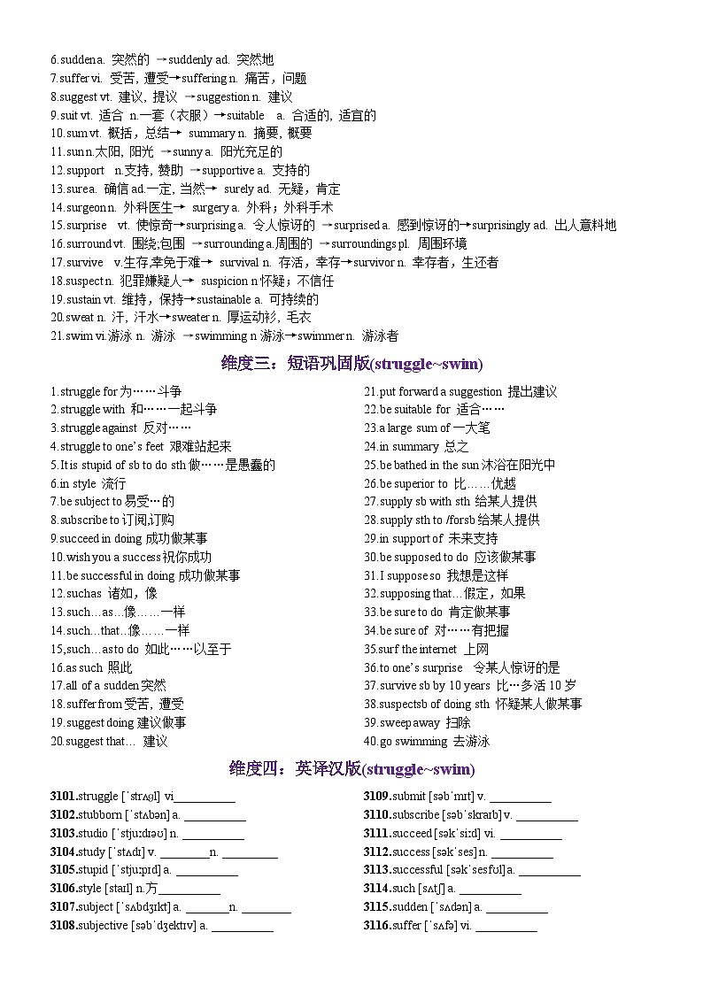 第63天 struggle~swim（词形转换+单句填空+熟词新意+China Daily原创语填）（教师版）第2页