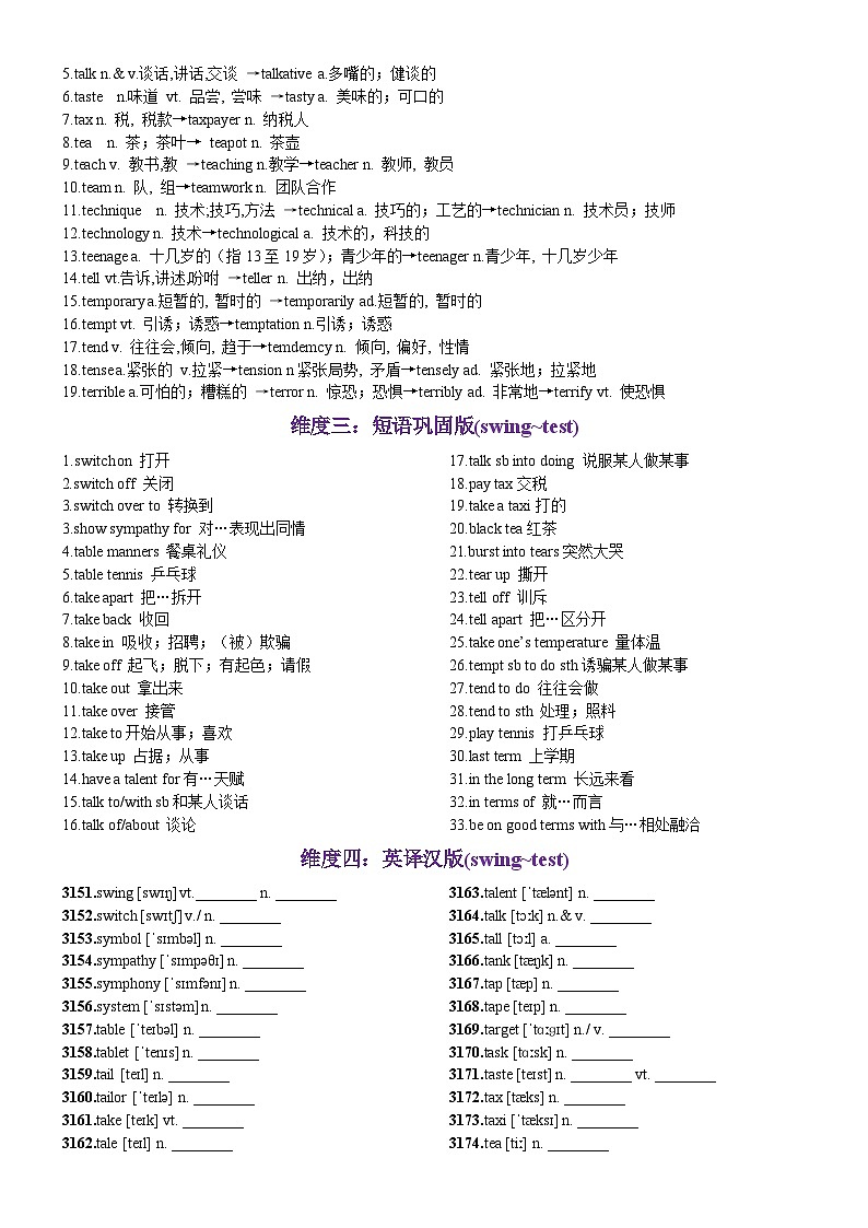 第64天 swing~test（词形转换+单句填空+熟词新意+China Daily原创语填）-2024年高考英语3500词汇精讲精练（教师版）第2页