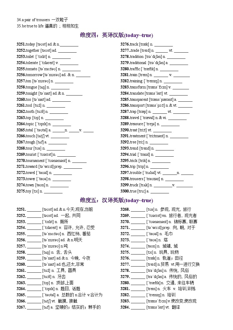 第66天 today~true（词形转换+单句填空+熟词新意+China Daily原创语填）-2024年高考英语3500词汇精讲精练（教师版）第3页