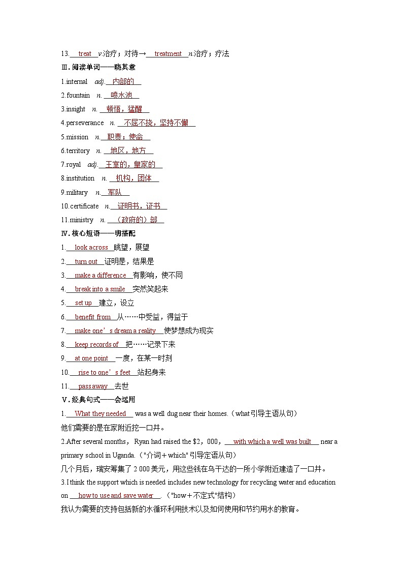 备考2024届高考英语一轮复习基础自测练习第一部分过透教材Unit2Makingadifference外研版必修第三册第2页