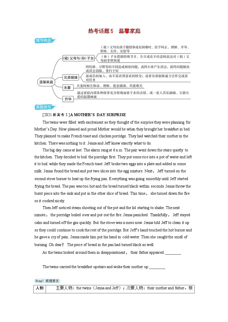 备考2024届高考英语一轮复习第二部分读后续写专题二热考话题素材5温馨家庭第1页