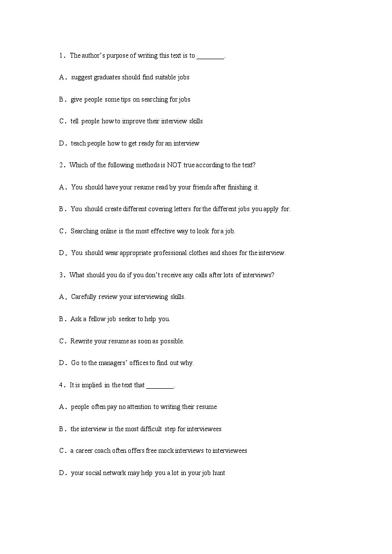 高考英语二轮复习天津高考英语阅读理解训练作业含答案02