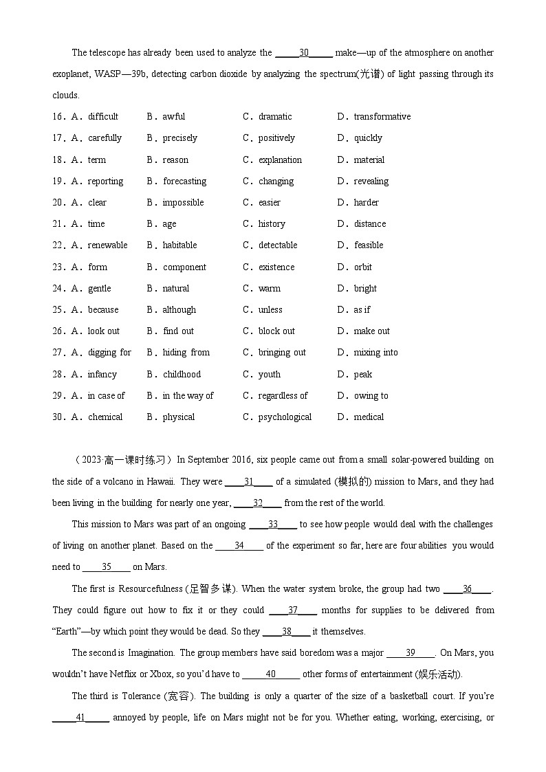 【单元重难点精炼】人教版2019 高中英语 必修3 Unit 4单元话题完形填空练习03