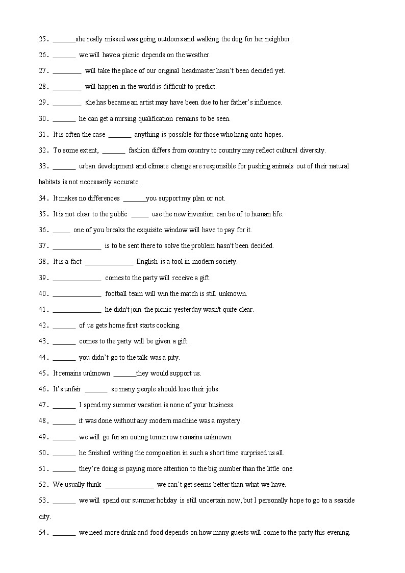 【单元突破】人教版2019 高中英语选修一 Unit 5 Grammar语法+名词性从句之主语从句练习02