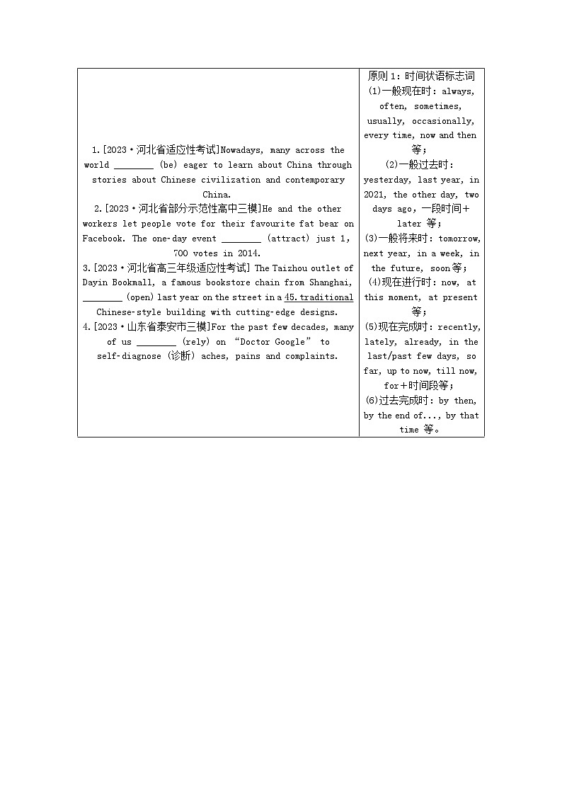 新教材2024高考英语二轮专题复习专题四语法填空第三讲谓语非谓语第一节谓语动词时态语态与主谓一致教师用书第2页