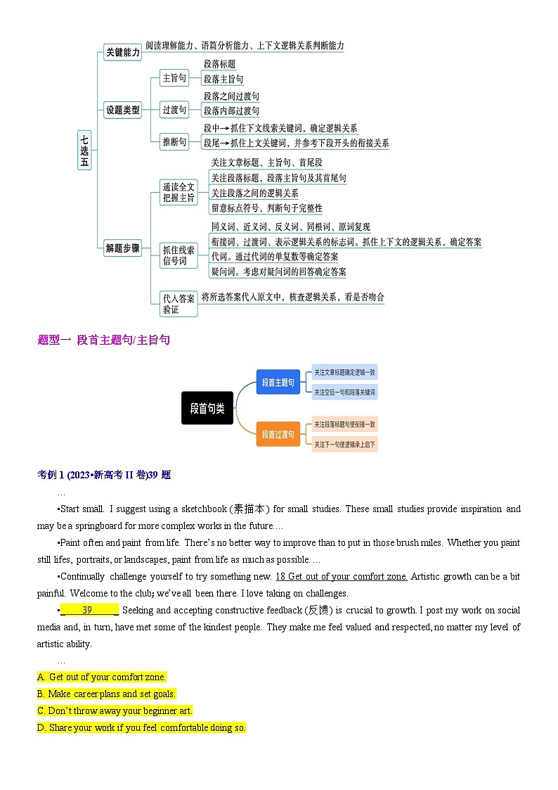 专题25 【培优小题狂练】阅读理解七选五段首句类讲义（考情+技法+真题+模拟）-2024年新高考英语二轮复习02
