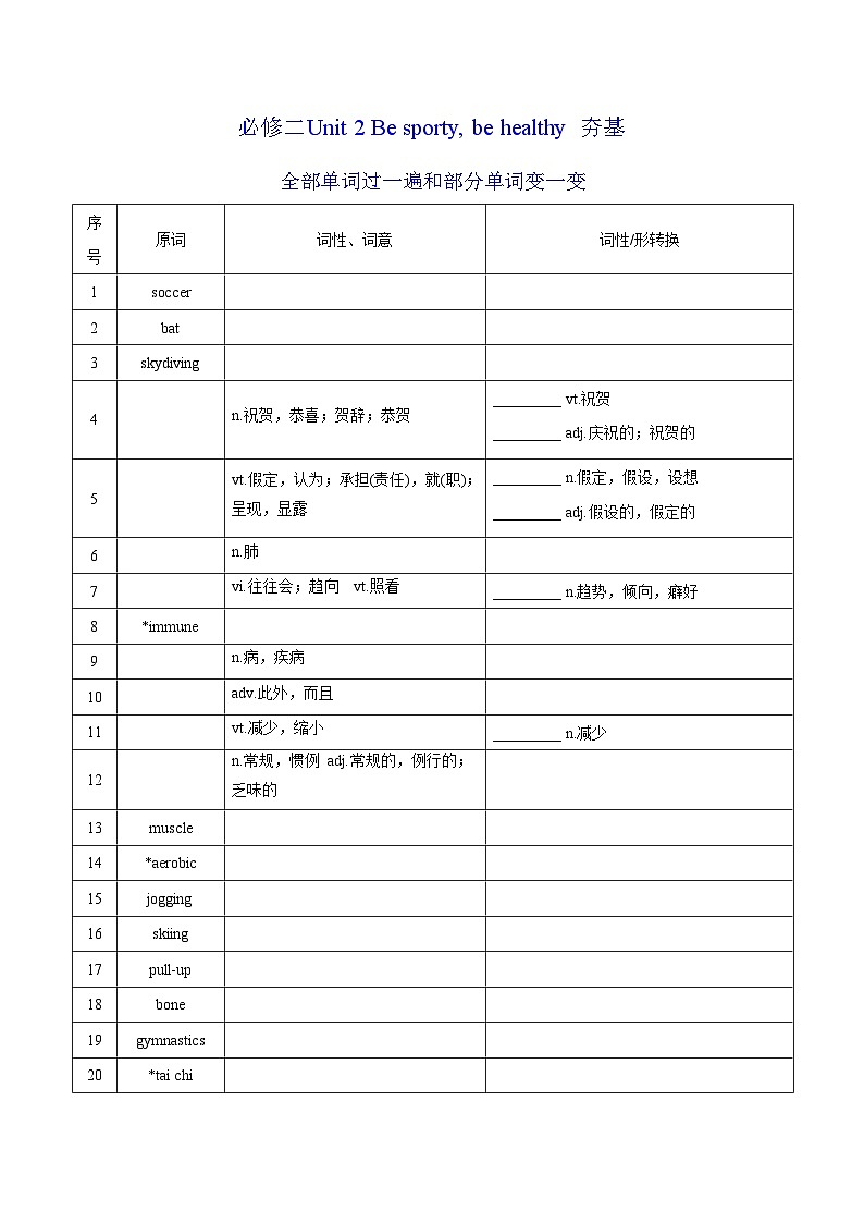 新高考英语一轮复习讲义 必修二Unit 2 Be sporty, be healthy 夯基-2024届新高考英语一轮复习教材为本夯基提能(译林版2020)(学生版)第1页