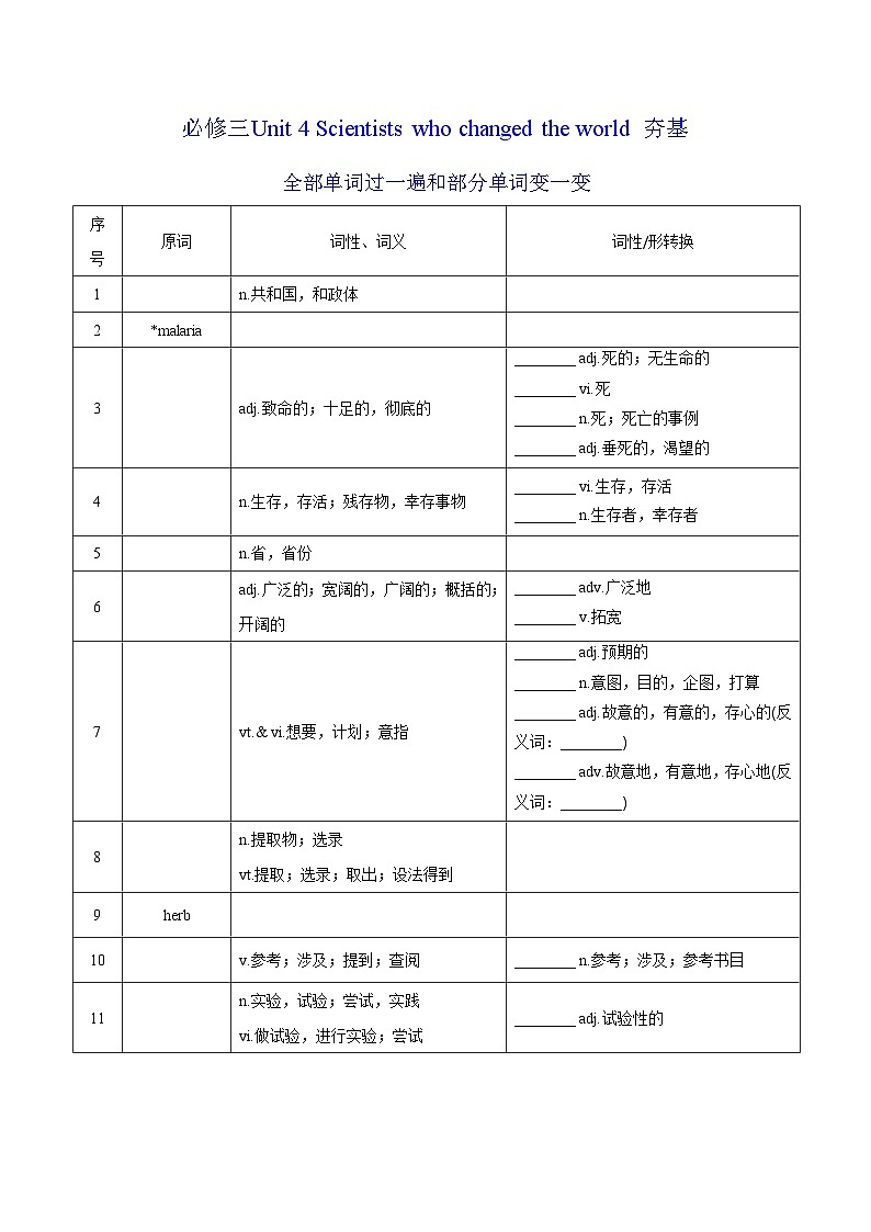 新高考英语一轮复习讲义 必修三Unit 4 Scientists who changed the world 夯基-2024届新高考英语一轮复习教材为本夯基提能(译林版2020)01