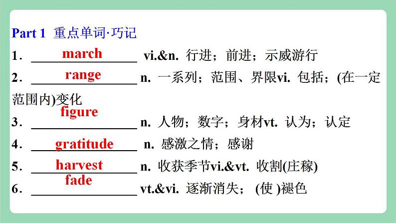 Unit 1 Festivals and Celebrations 第4课时 Words and expressions单元知识点复习课件+分层作业  人教版高一英语必修三05