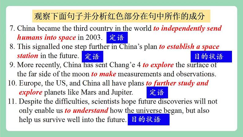 Unit 4 Space Exploration 第3课时 Discovering useful structures 动词不定式作定语和状语  课件 +分层作业 人教版高一英语必修三07