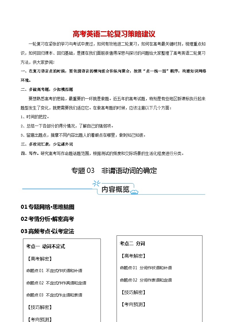 专题03+非谓语动词的确定（讲义）-【高频考点解密】2024年高考英语二轮复习高频考点追踪与预测（新高考专用）01