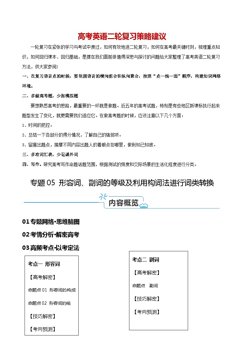 专题05 形容词、副词的等级及利用构词法进行词类转换（讲义）（解析版）-【高频考点解密】2024年高考英语二轮复习高频考点追踪与预测（新高考专用）第1页