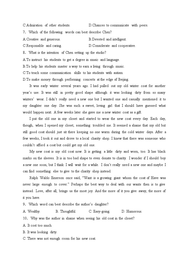 记叙文——2024届高考英语高考阅读理解文体分类练(含答案)03