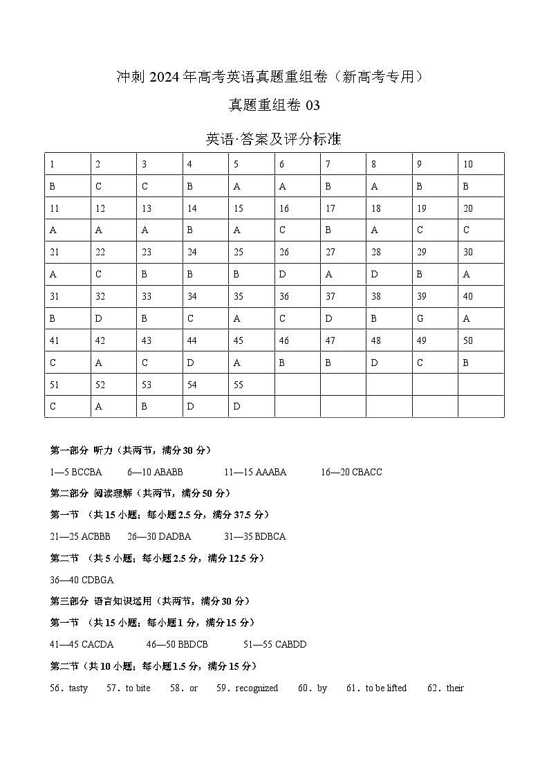 真题重组卷03（新高考专用）- 冲刺2024年高考英语真题重组卷（新高考专用）01