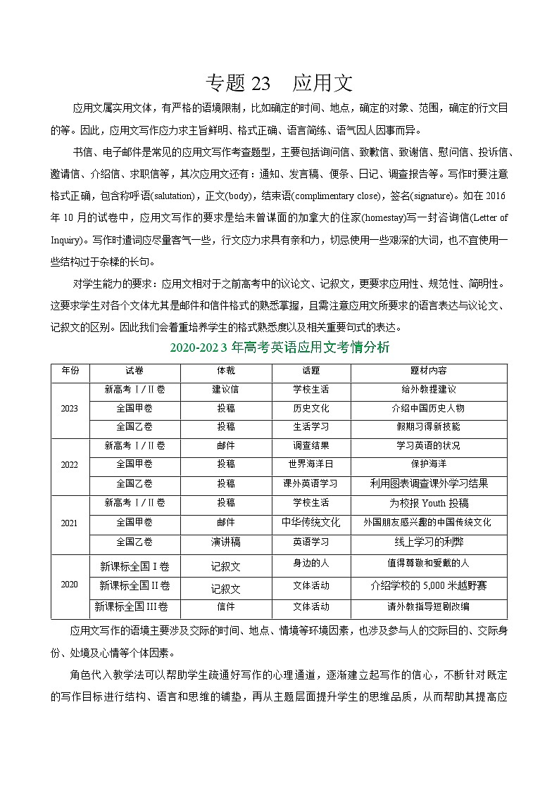 【热点题型归纳+演变】2024年高考英语专题训练 专题23 应用文-试卷01