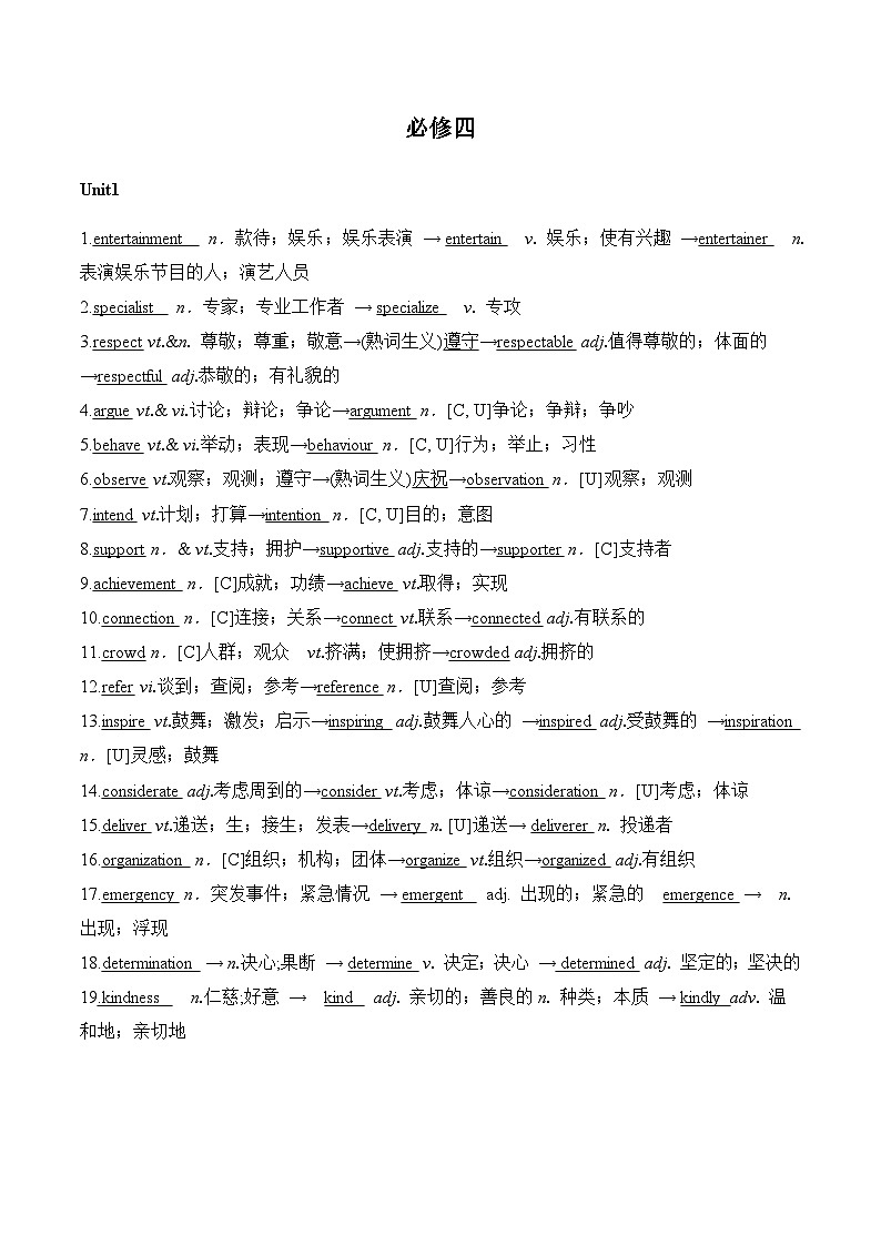 专题04 人教版高中英语必修4重点词词性转换-备战2024年高考英语之词性转换必修1至选修8词汇梳理第1页