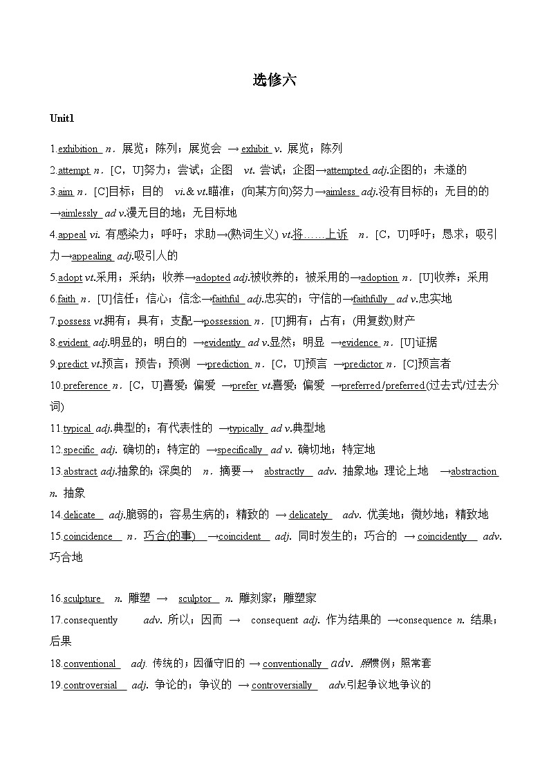 专题06 人教版高中英语选修6重点词词性转换-备战2024年高考英语之词性转换必修1至选修8词汇梳理01